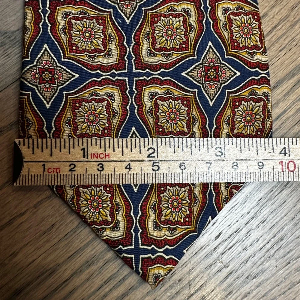 Vtg LIBERTY‎ of London Silk Tie Floral Medallion Navy Red Gold Mens Necktie